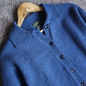 L.L. Bean Blue Wool Blend Button-Up Sweater